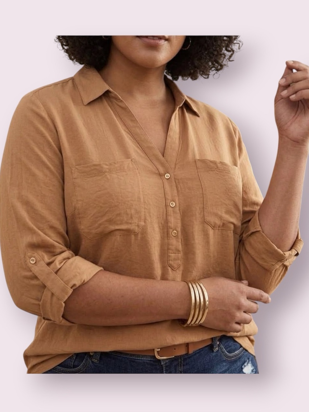 Torrid Linen Blend Pocket Henley Top
Long Sleeve Brown Size 3X